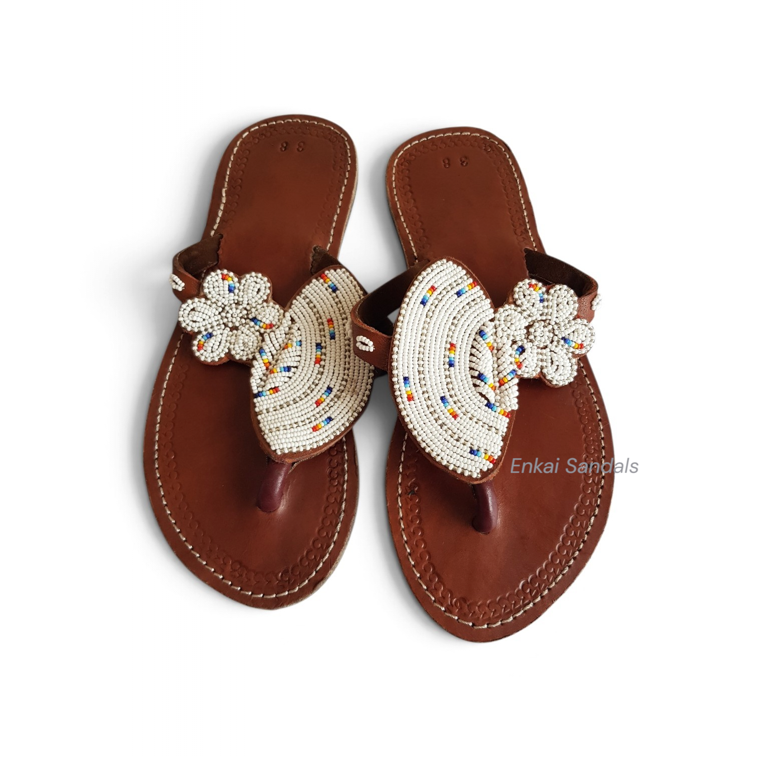 White Maasai Beaded Flat Sandals