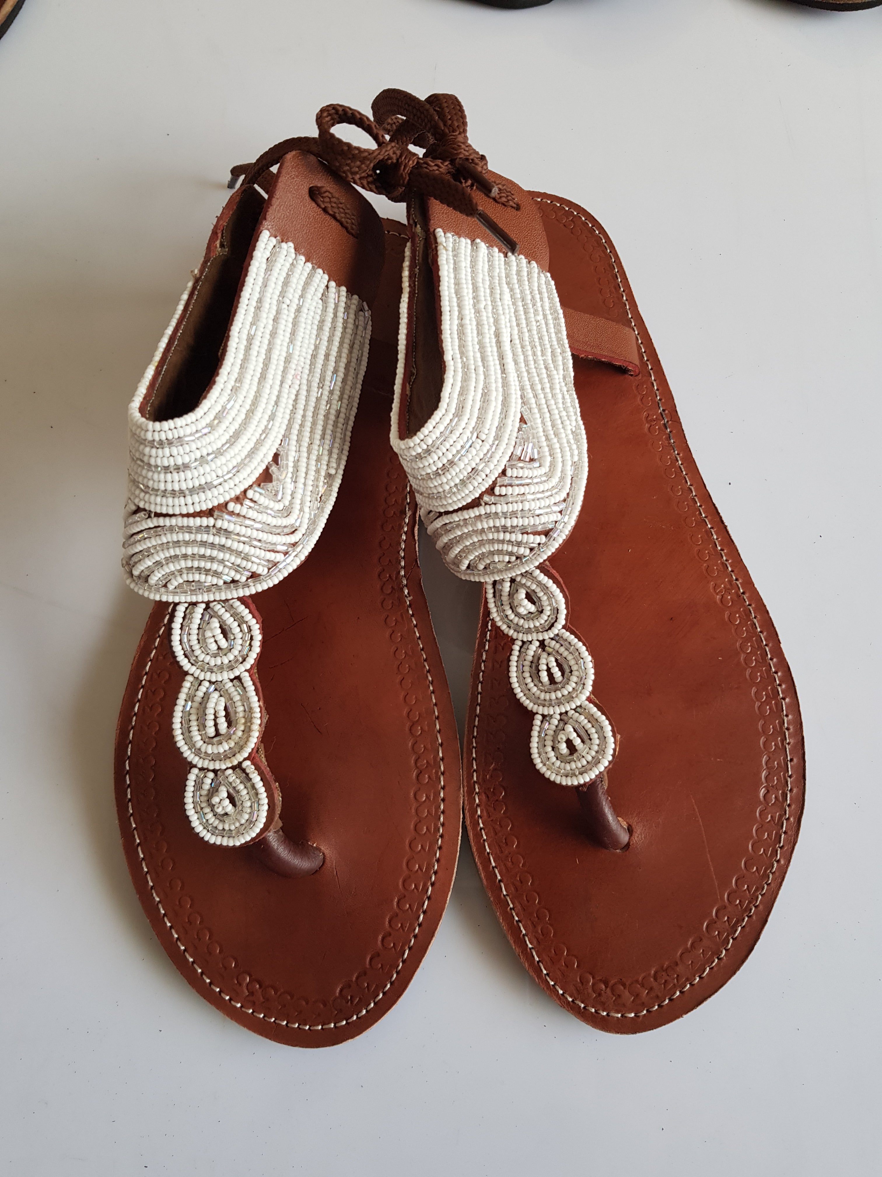 White Maasai Gladiator Leather Sandals