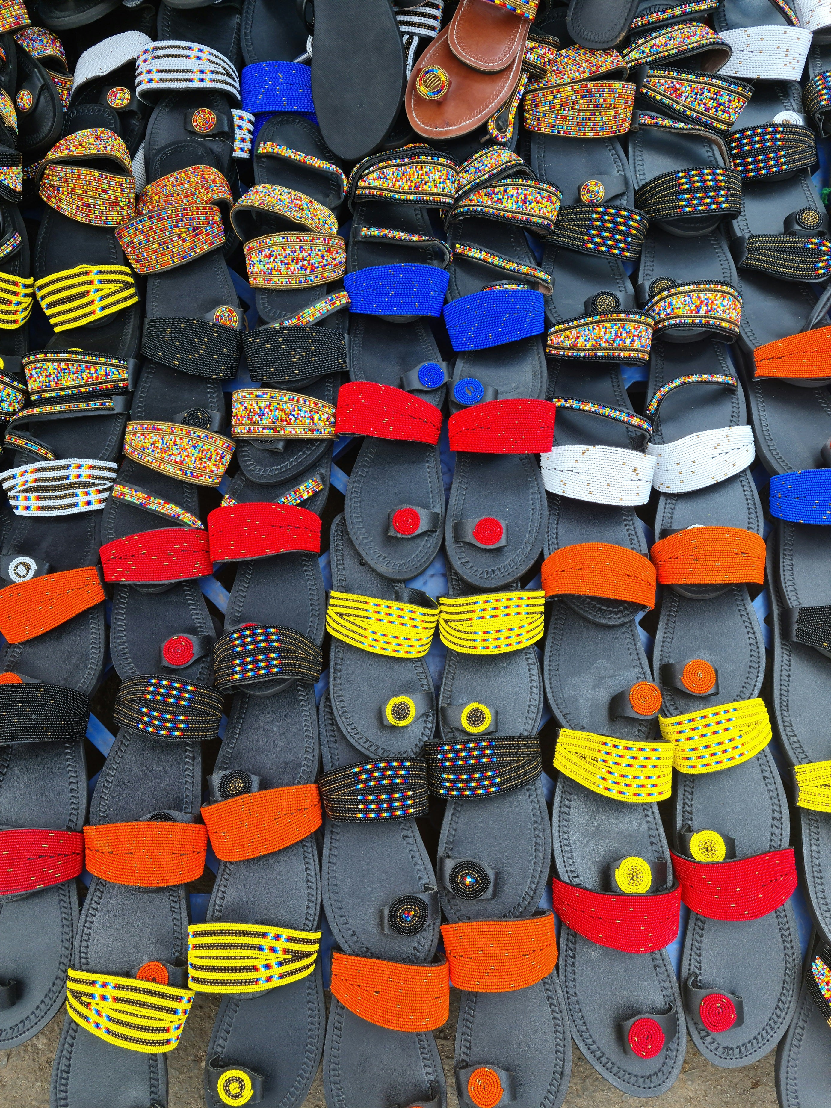 12 Pairs Maasai Beaded Sandals - One Toe Design in 10 Colours