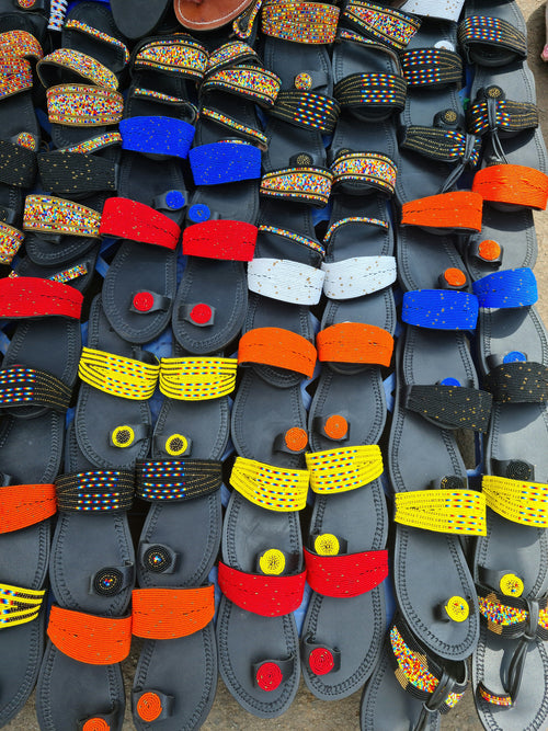 12 Pairs Maasai Beaded Sandals - One Toe Design in 10 Colours