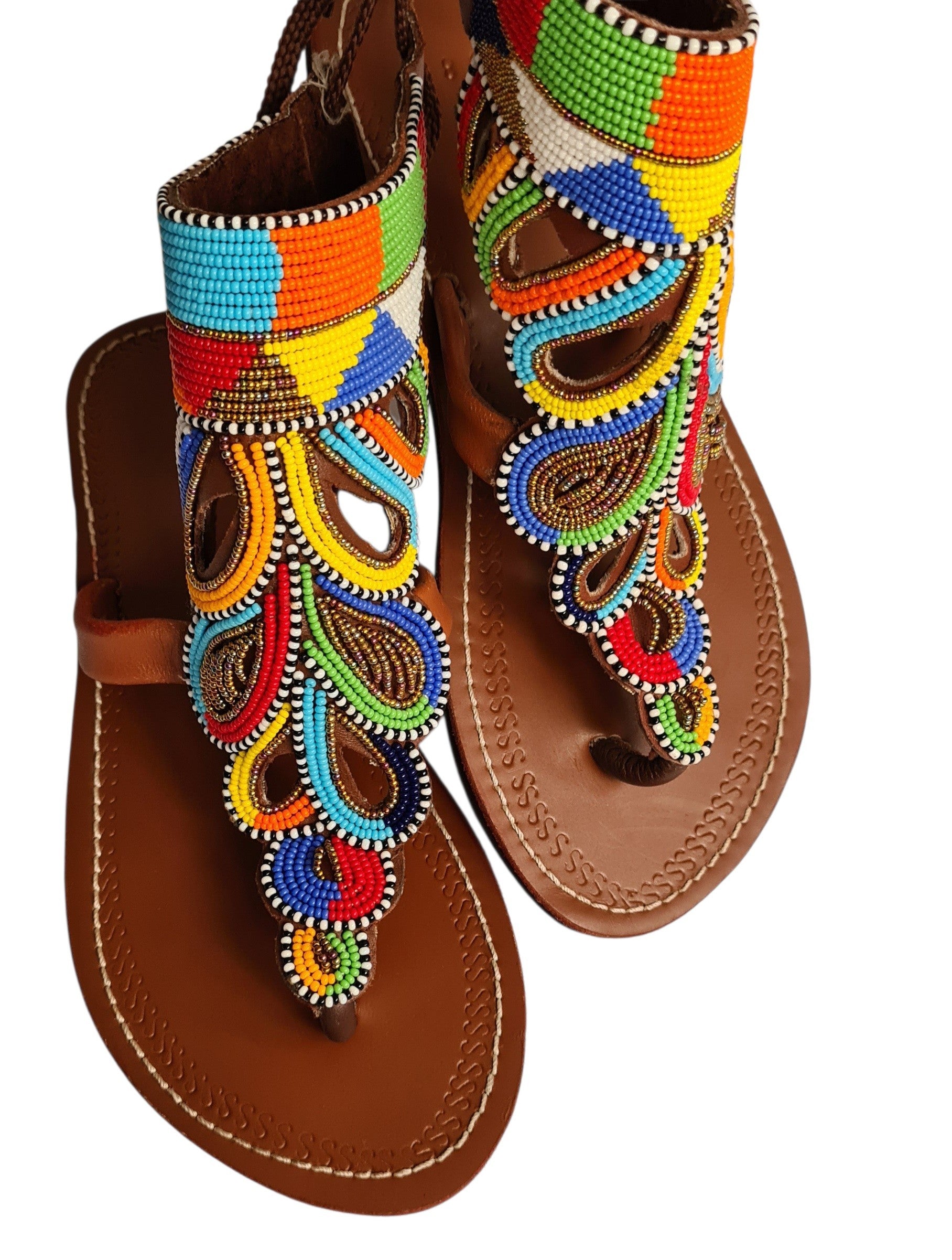 Multicolor Maasai Beaded Gladiator Sandals