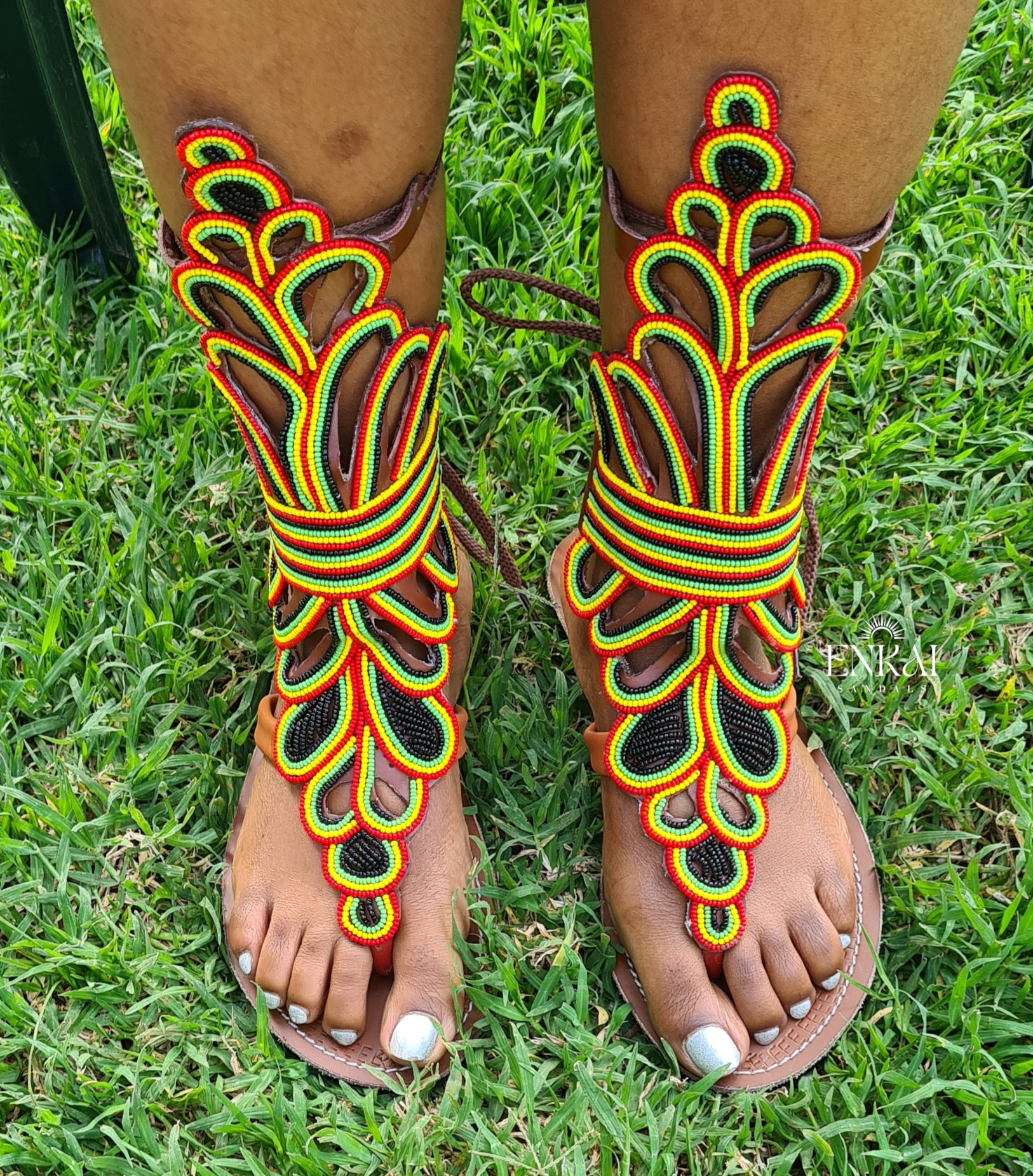 Long Maasai Beaded Gladiator Sandals