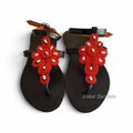 Red Maasai Beaded Cowrie Shell Sandals
