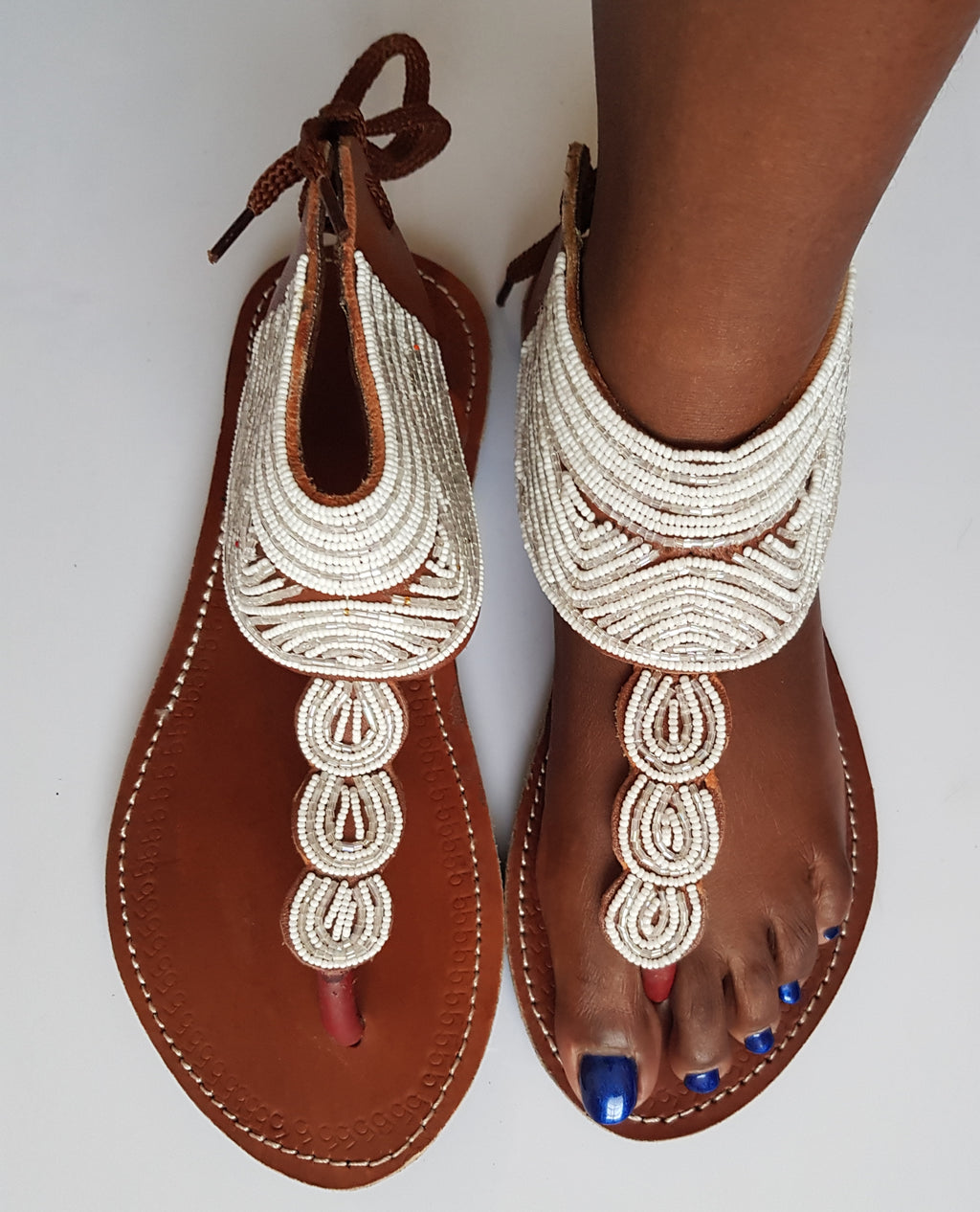 White Maasai Gladiator Leather Sandals