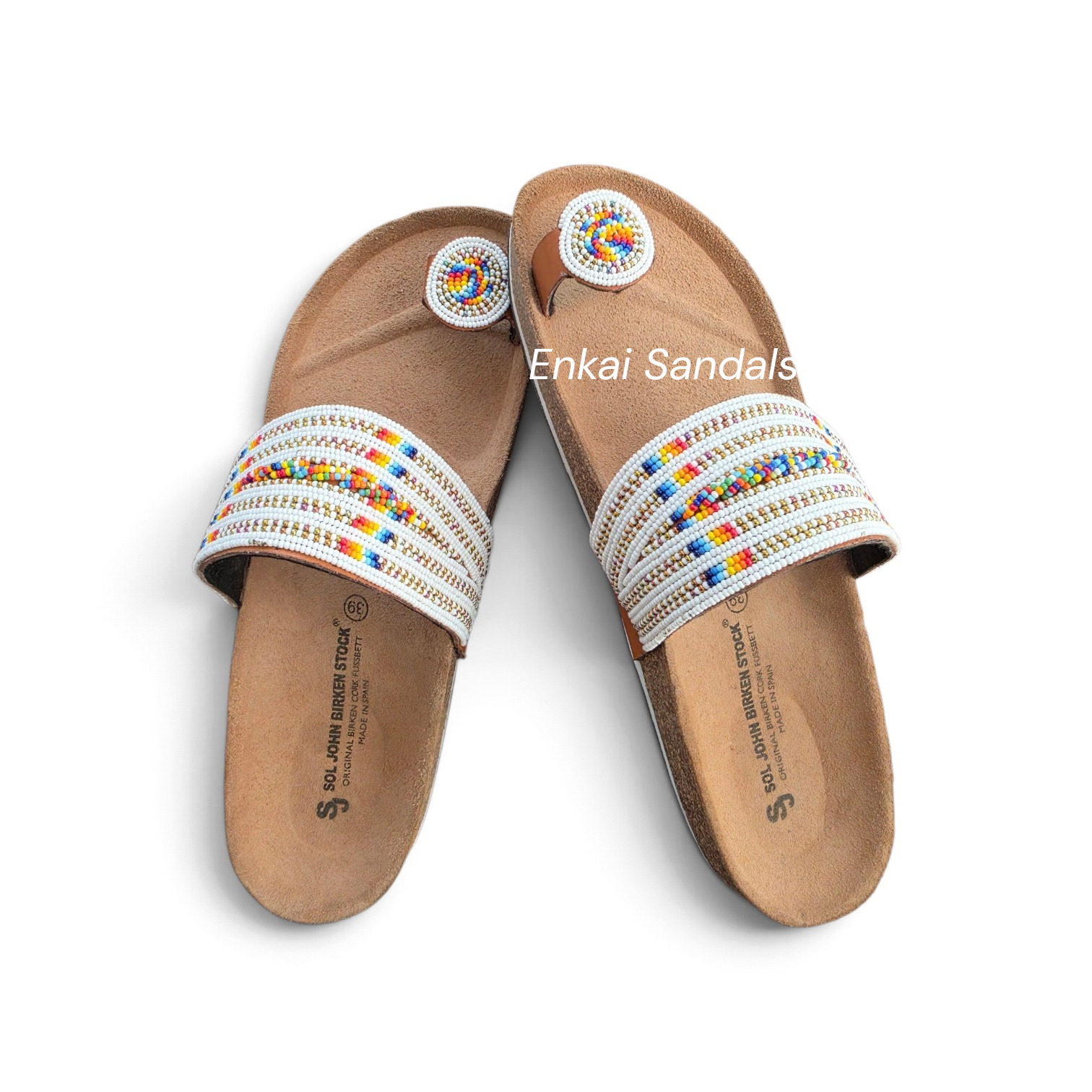 White Maasai Beaded Sandals – Cork Footbed