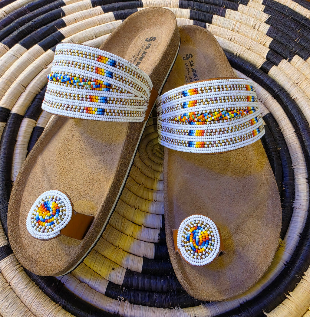 White Maasai Beaded Sandals – Cork Footbed