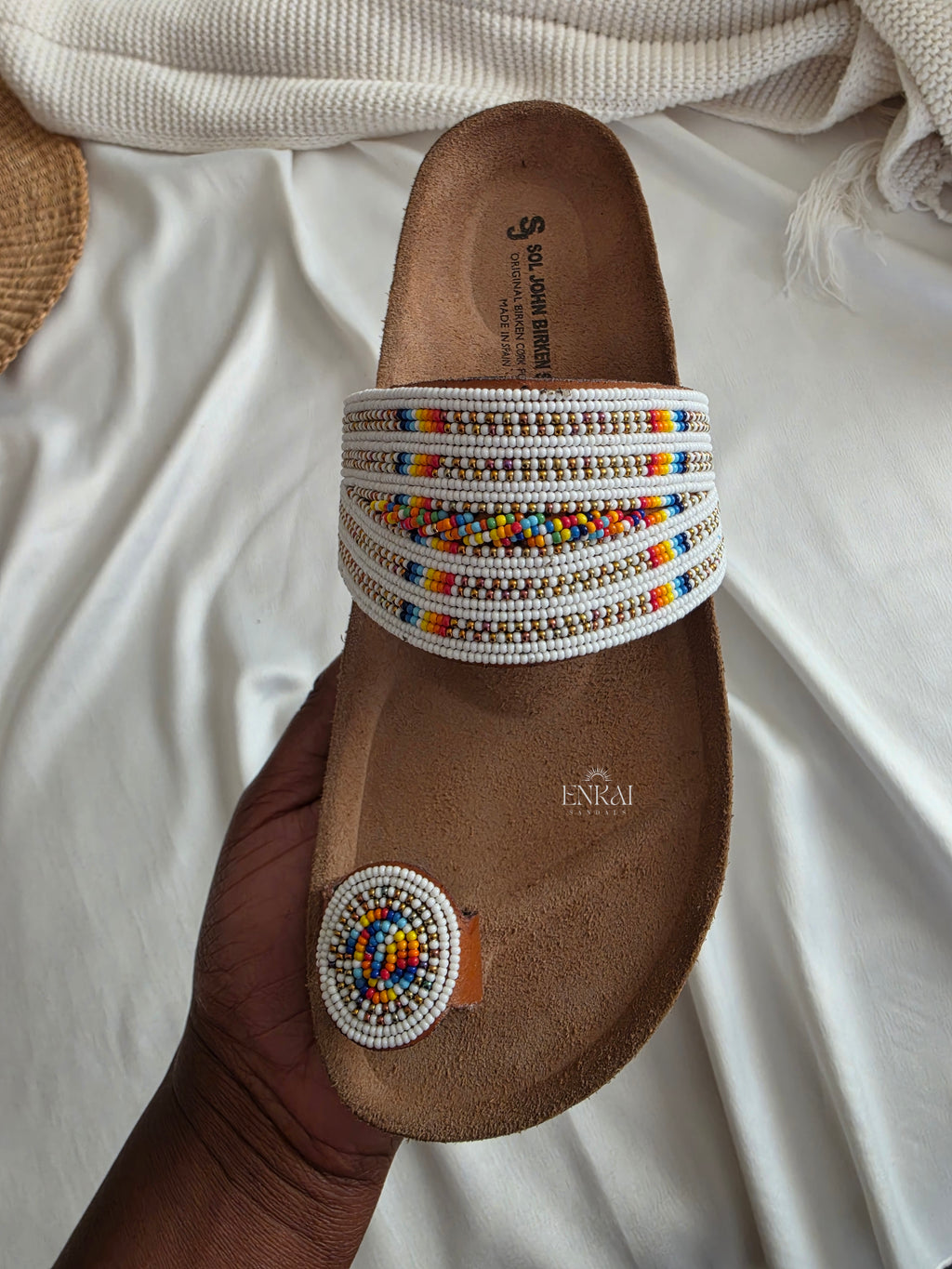 White Maasai Beaded Sandals – Cork Footbed