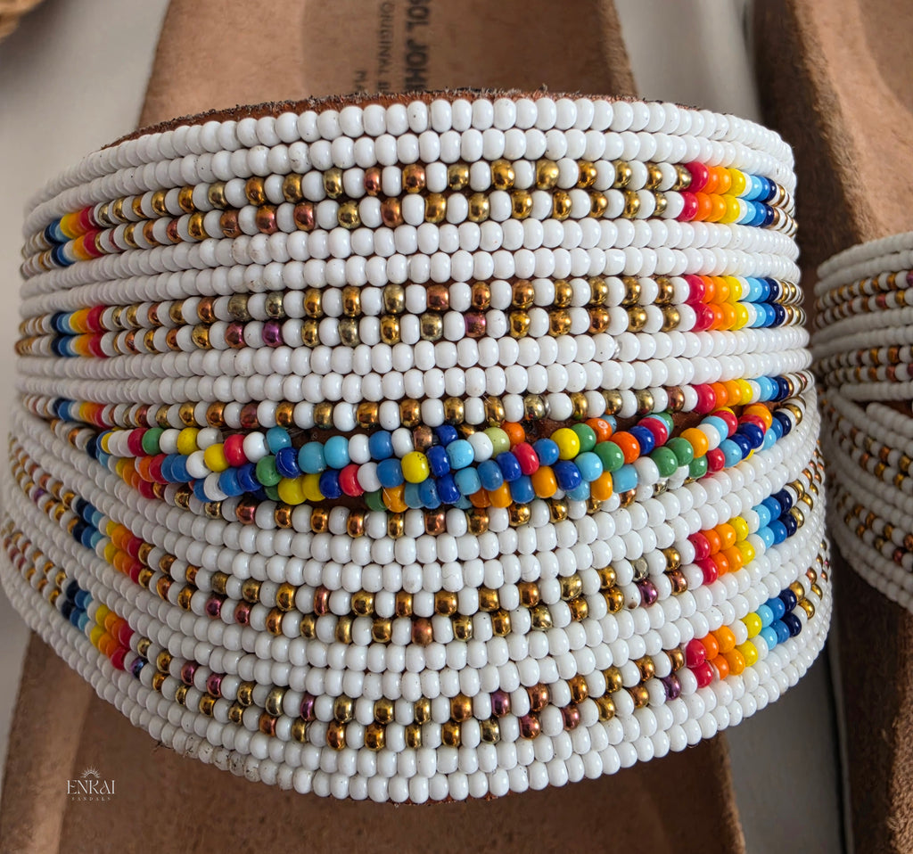 White Maasai Beaded Sandals – Cork Footbed
