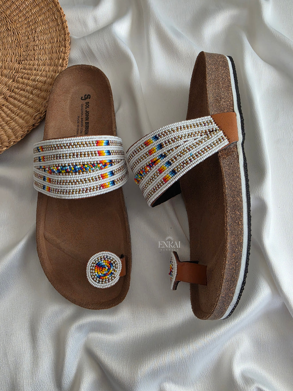 White Maasai Beaded Sandals – Cork Footbed