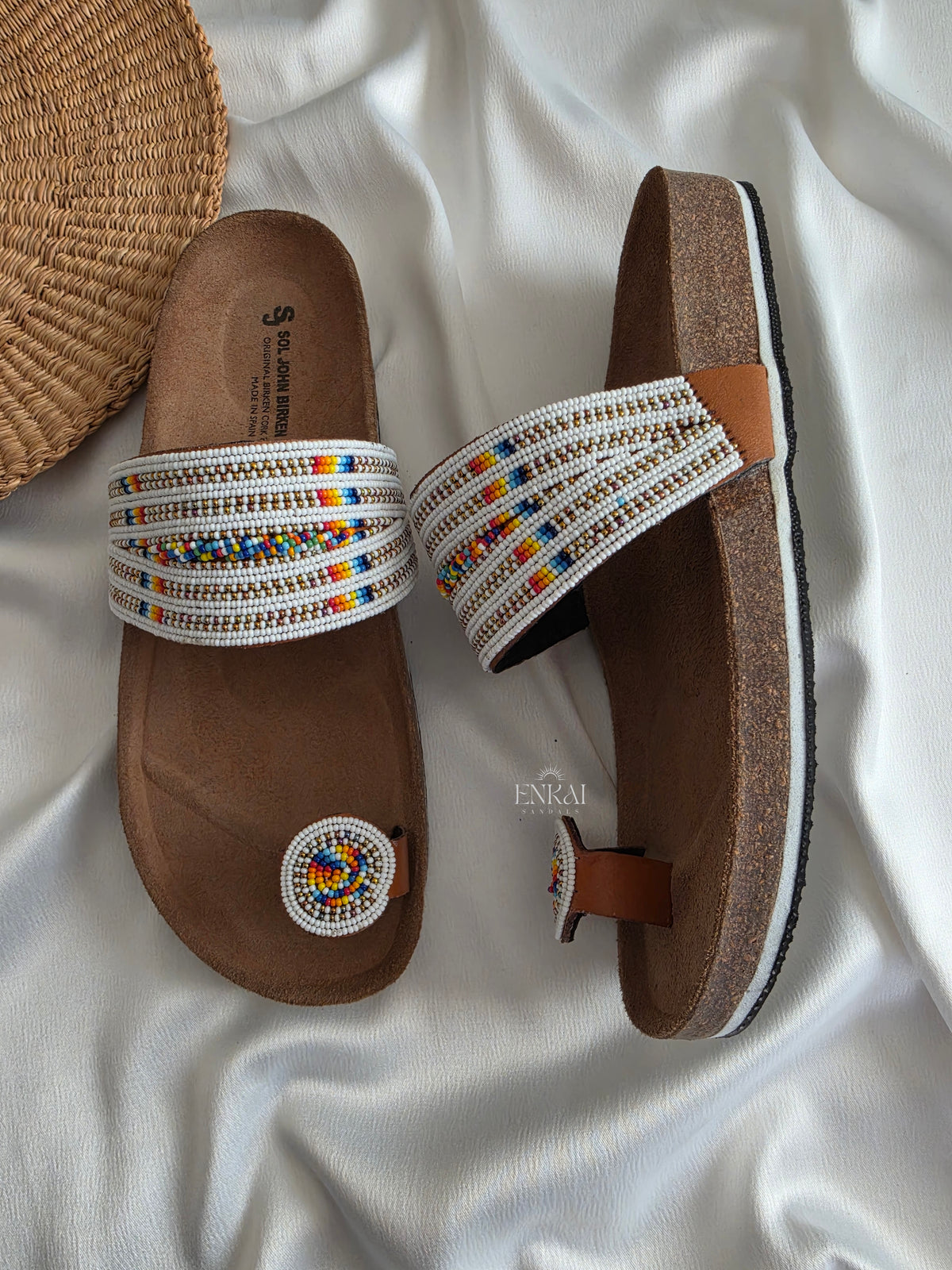 White Maasai Beaded Sandals – Cork Footbed