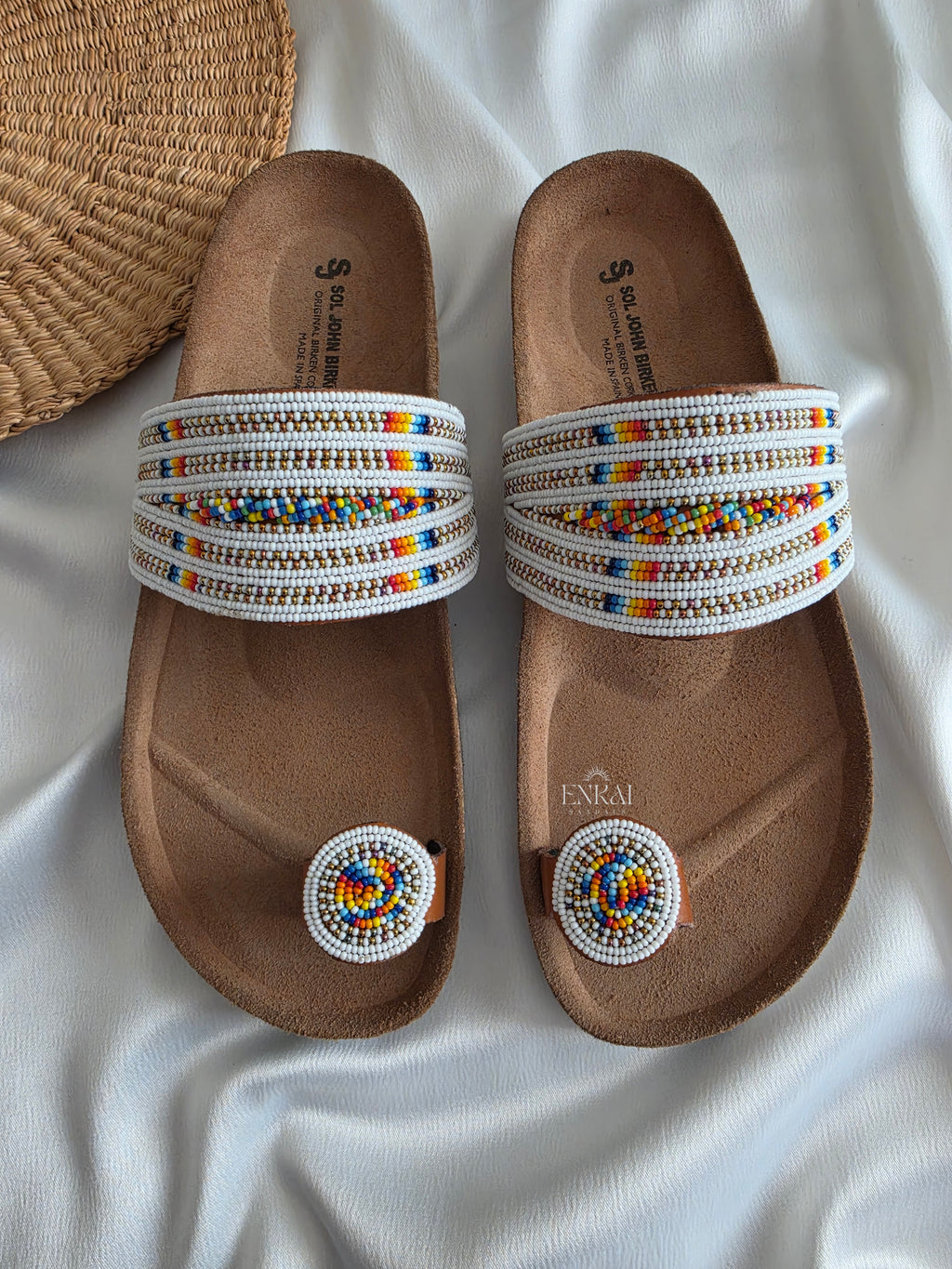 White Maasai Beaded Sandals – Cork Footbed