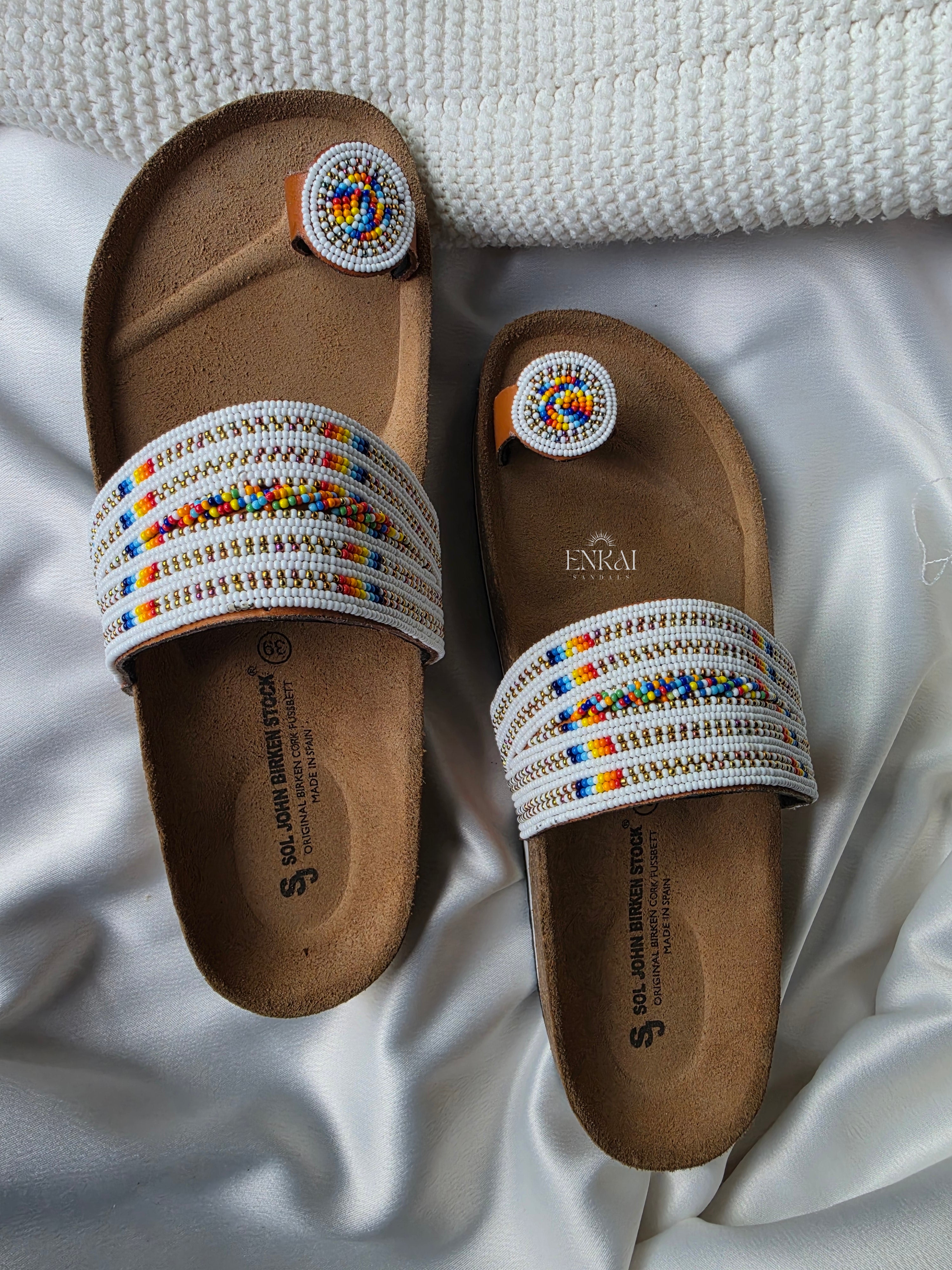 White Maasai Beaded Sandals – Cork Footbed