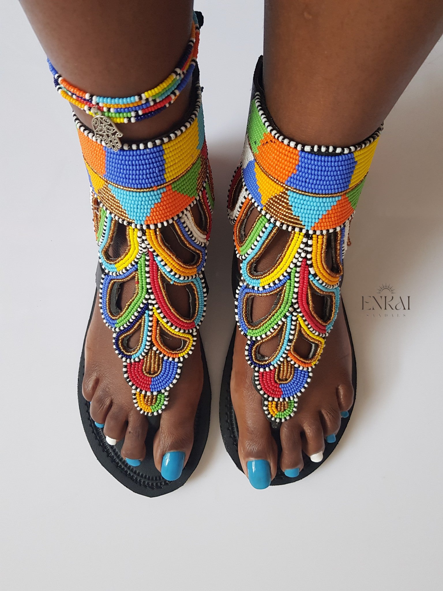 Multicolor Maasai Beaded Gladiator Sandals