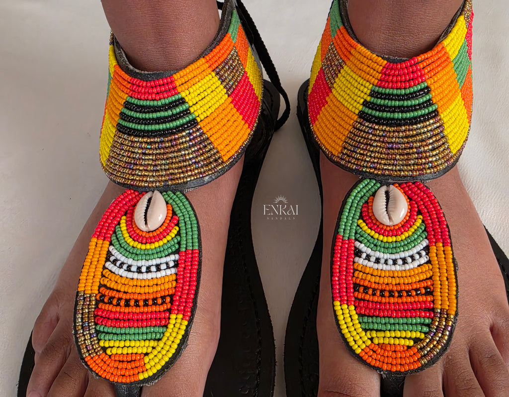 Cowrie Shell Maasai Sandals - Leather Shoes for Women