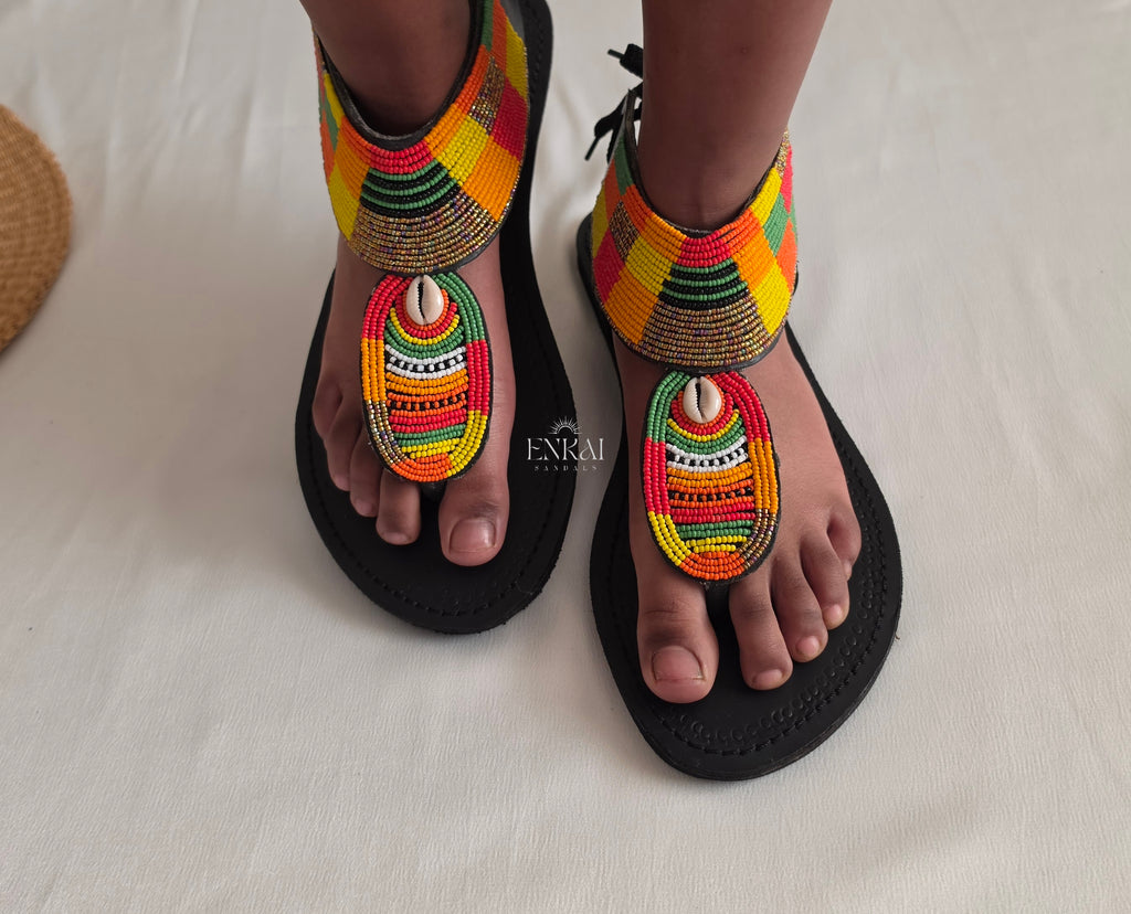 Cowrie Shell Maasai Sandals - Leather Shoes for Women