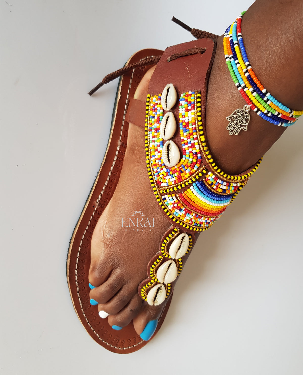 Cowrie Shell Maasai Gladiator Sandals - Leather Shoes for Women