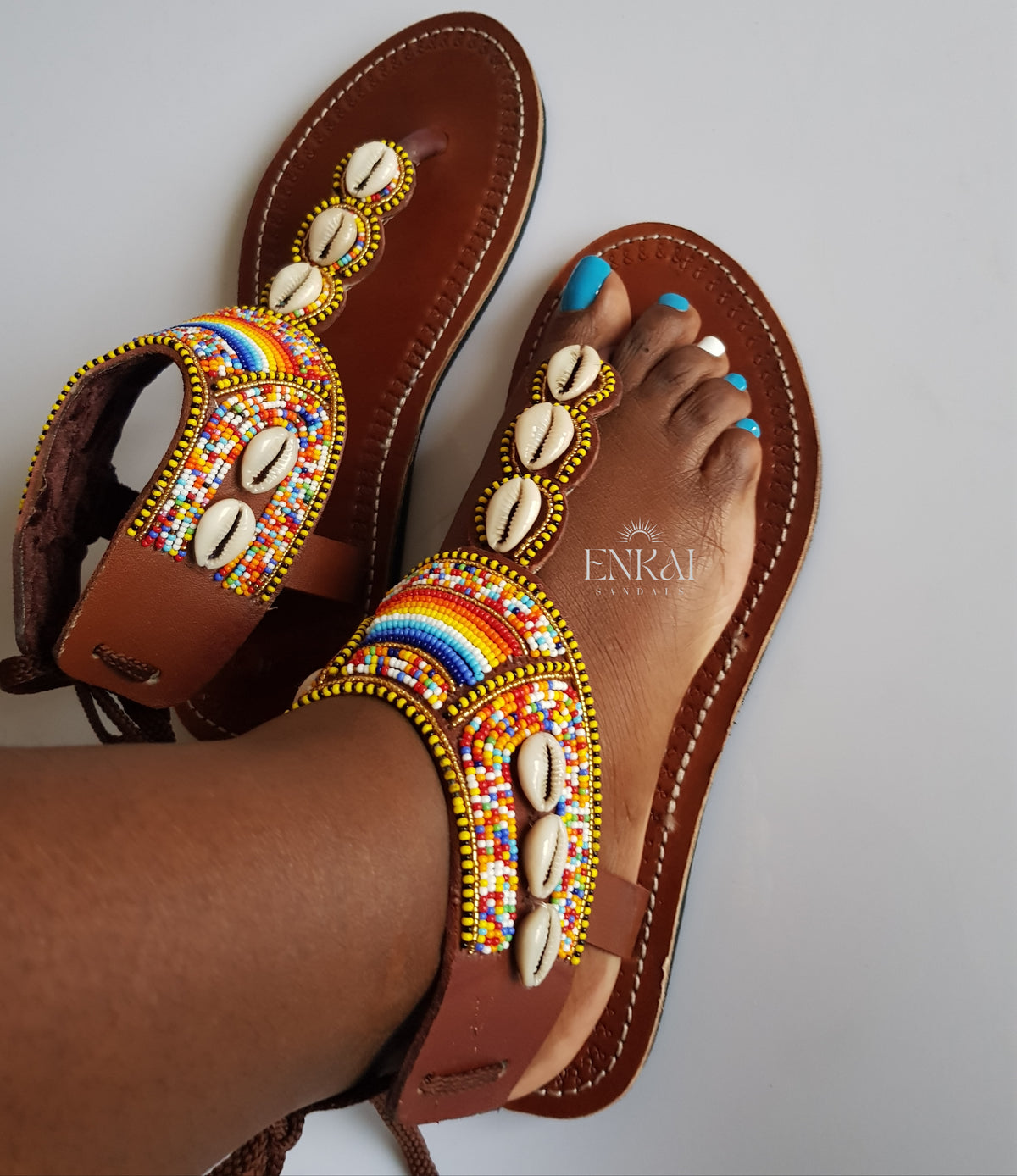 Cowrie Shell Maasai Gladiator Sandals - Leather Shoes for Women