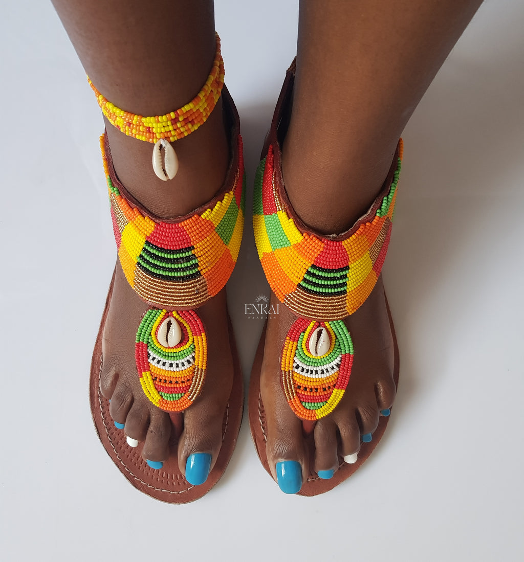 Cowrie Shell Maasai Sandals - Leather Shoes for Women