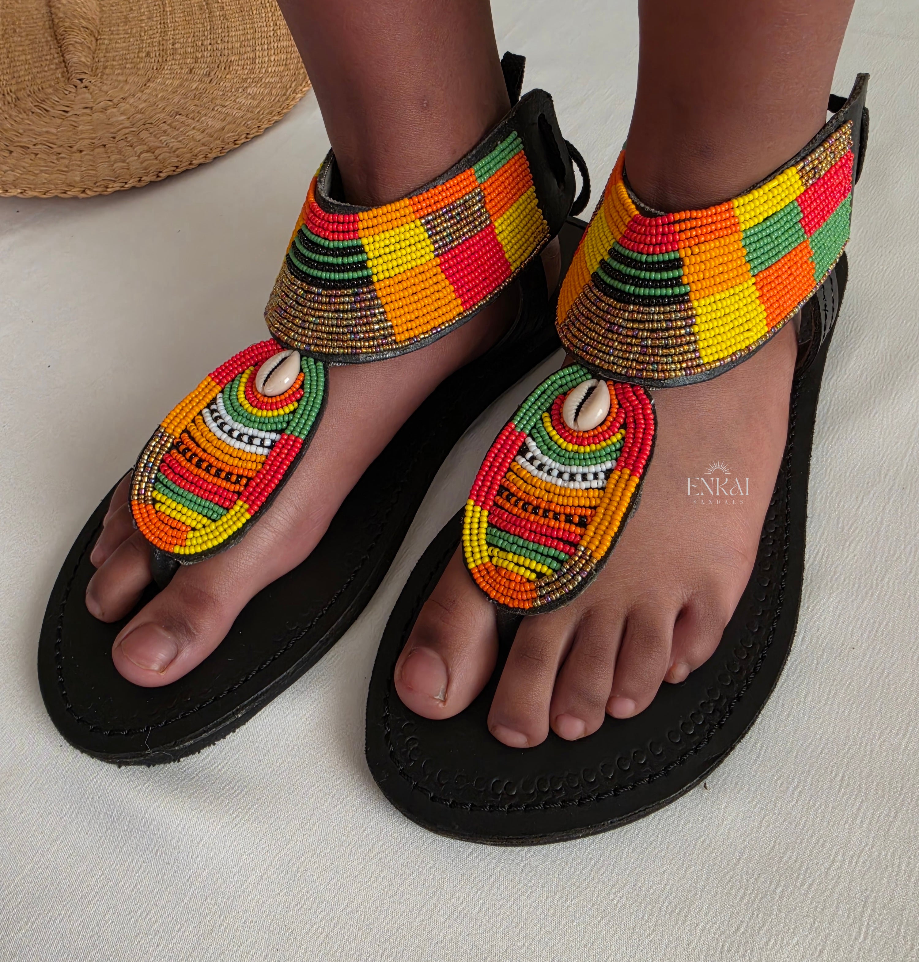 Cowrie Shell Maasai Sandals - Leather Shoes for Women