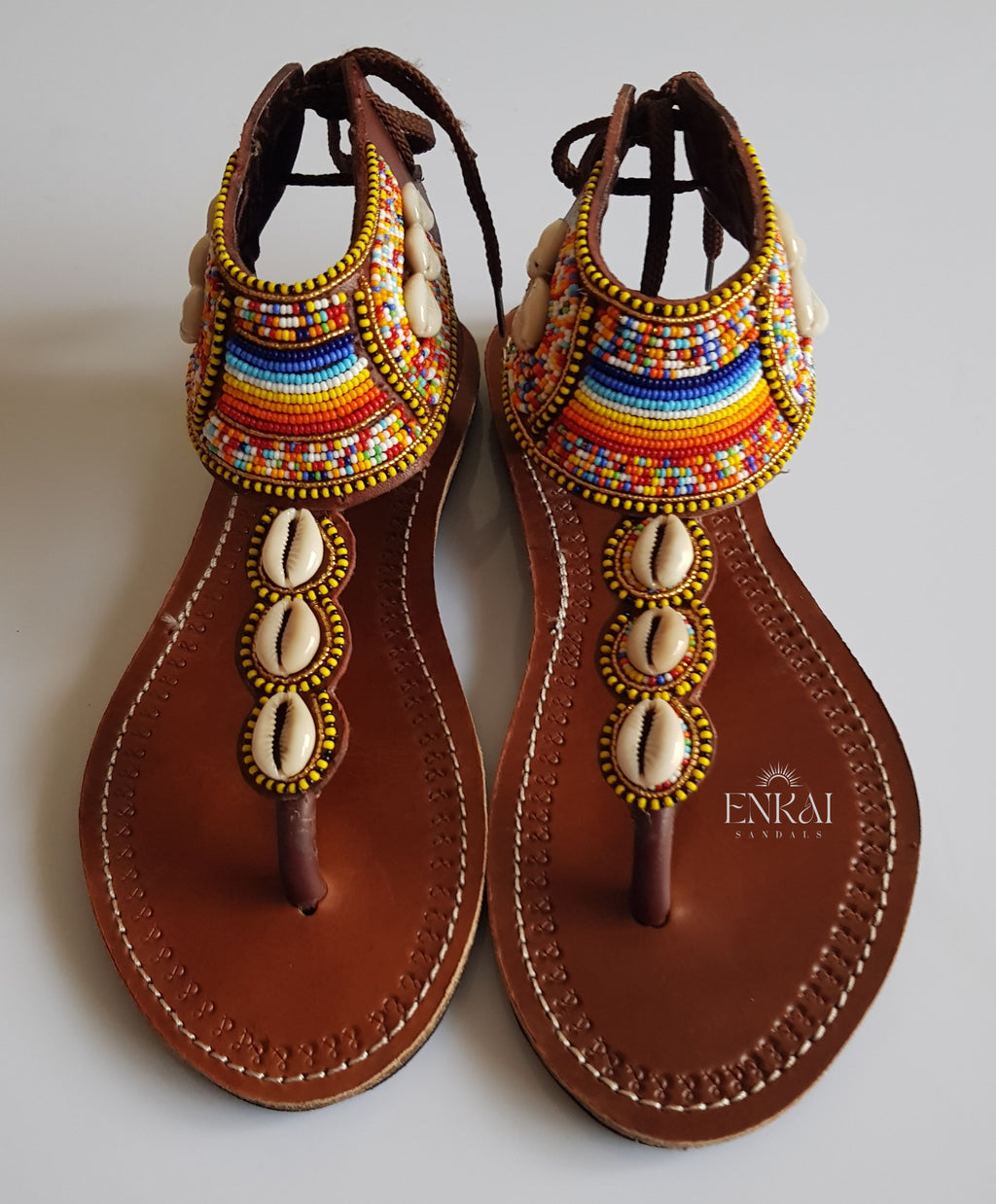 Cowrie Shell Maasai Gladiator Sandals - Leather Shoes for Women