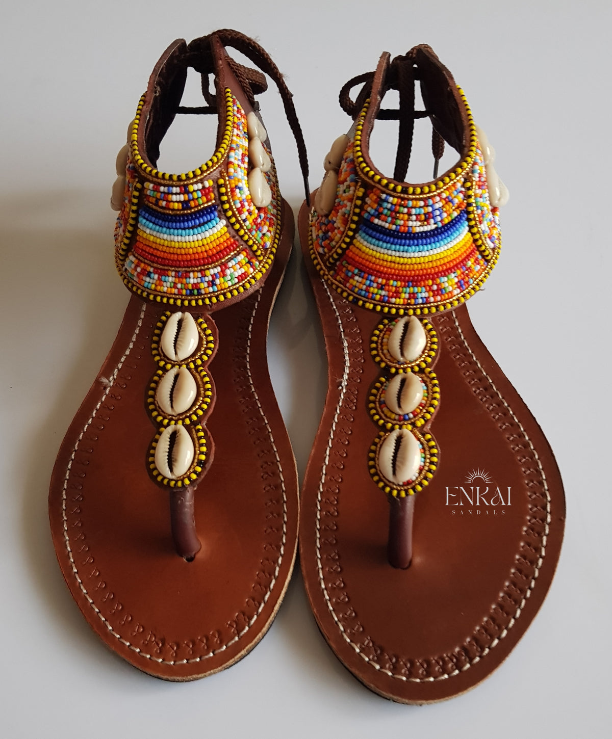 Cowrie Shell Maasai Gladiator Sandals - Leather Shoes for Women