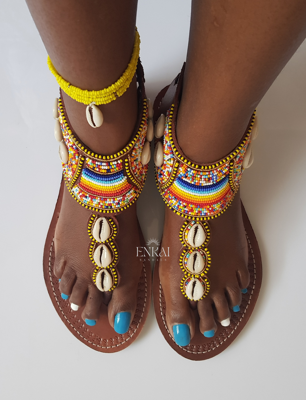 Cowrie Shell Maasai Gladiator Sandals - Leather Shoes for Women